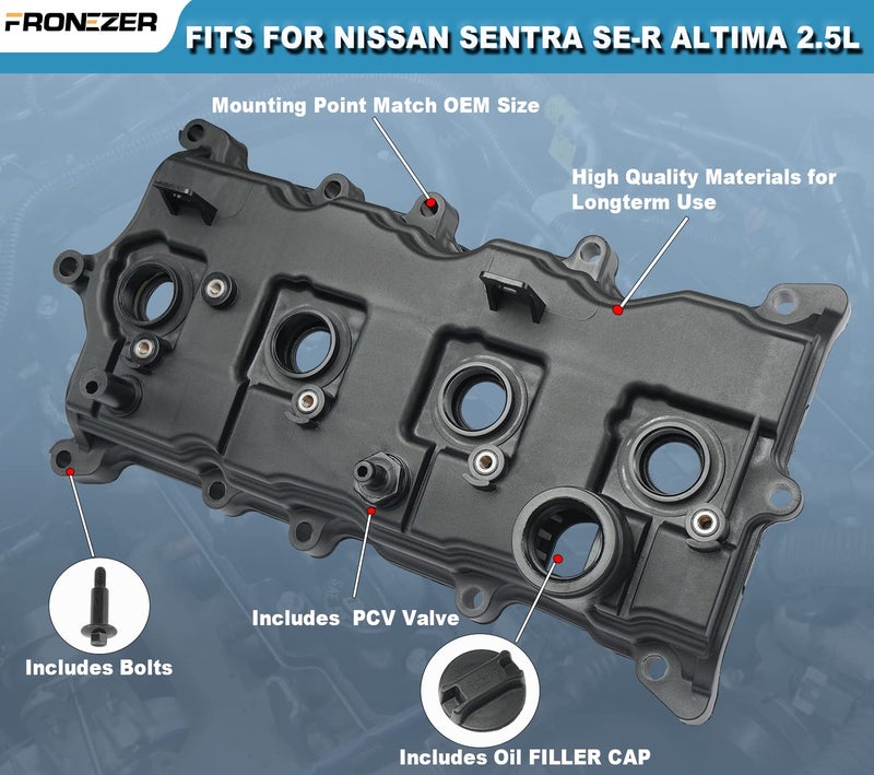 FRONEZER Engine Valve Cover with Gasket, Bolts, PCV Valve & Oil Cap Compatible with 2007-2013 Nissan Altima Sentra SE-R 2.5L Replace# 13264-JA00A 13270-JA00A - Image 5